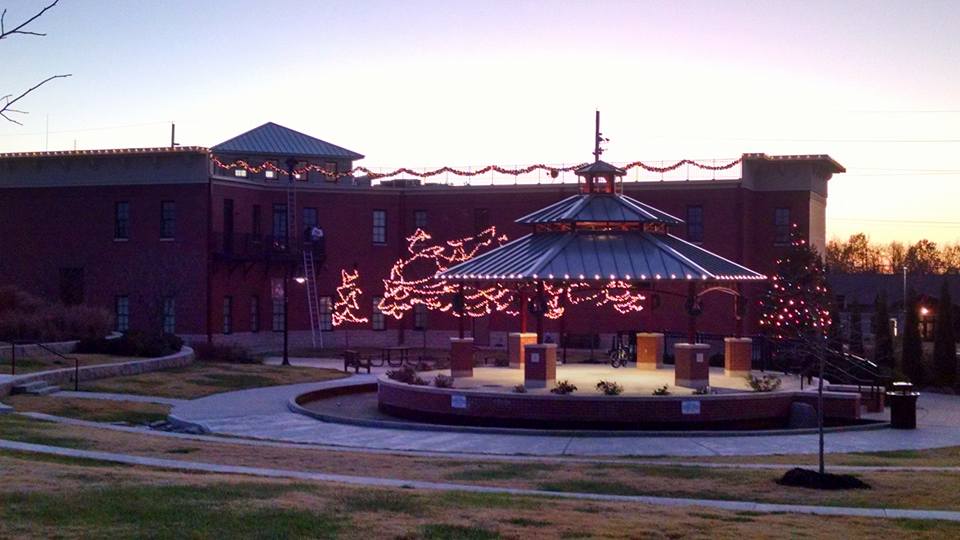 Outdoor pavilion with Christmas lights