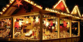 Christmas lights on a retail building 